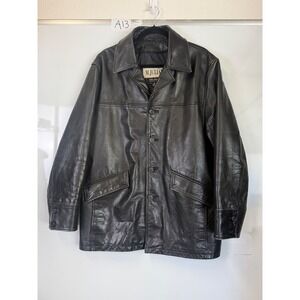 M. Julian Wilson's Leather Mens Black Button Front Car Coat Jacket Size M